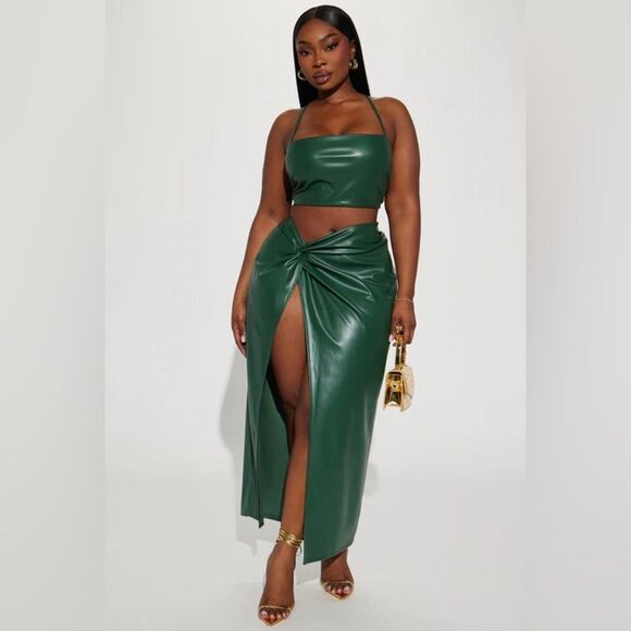 NWT Shelley Faux Leather Skirt Set - Hunter - Picture 1 of 4